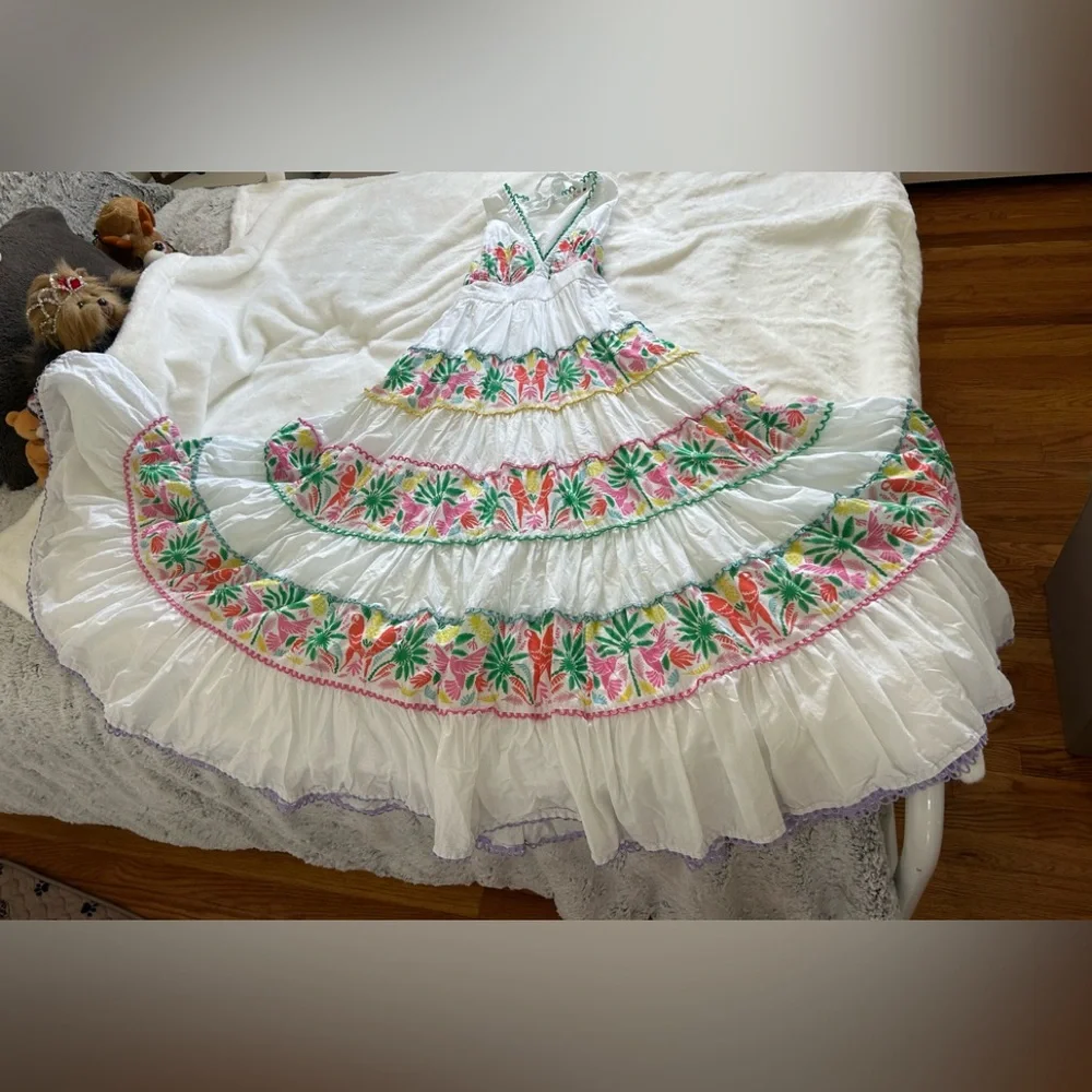 BODEN SERENA COTTON TIE FULL CIRCLE MAXI DRESS MULTI TROPICAL LOVE BIRDS PARROTS - Picture 7 of 13